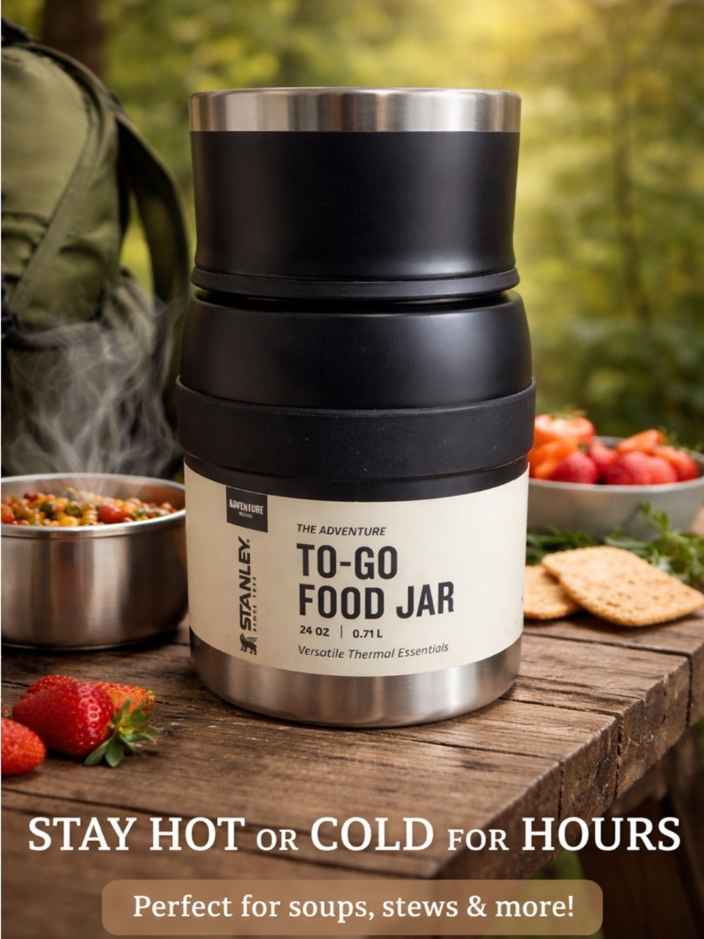 NWT - Stanley Thermal Adventure to Go Food Jar with Spork - 24oz - Black